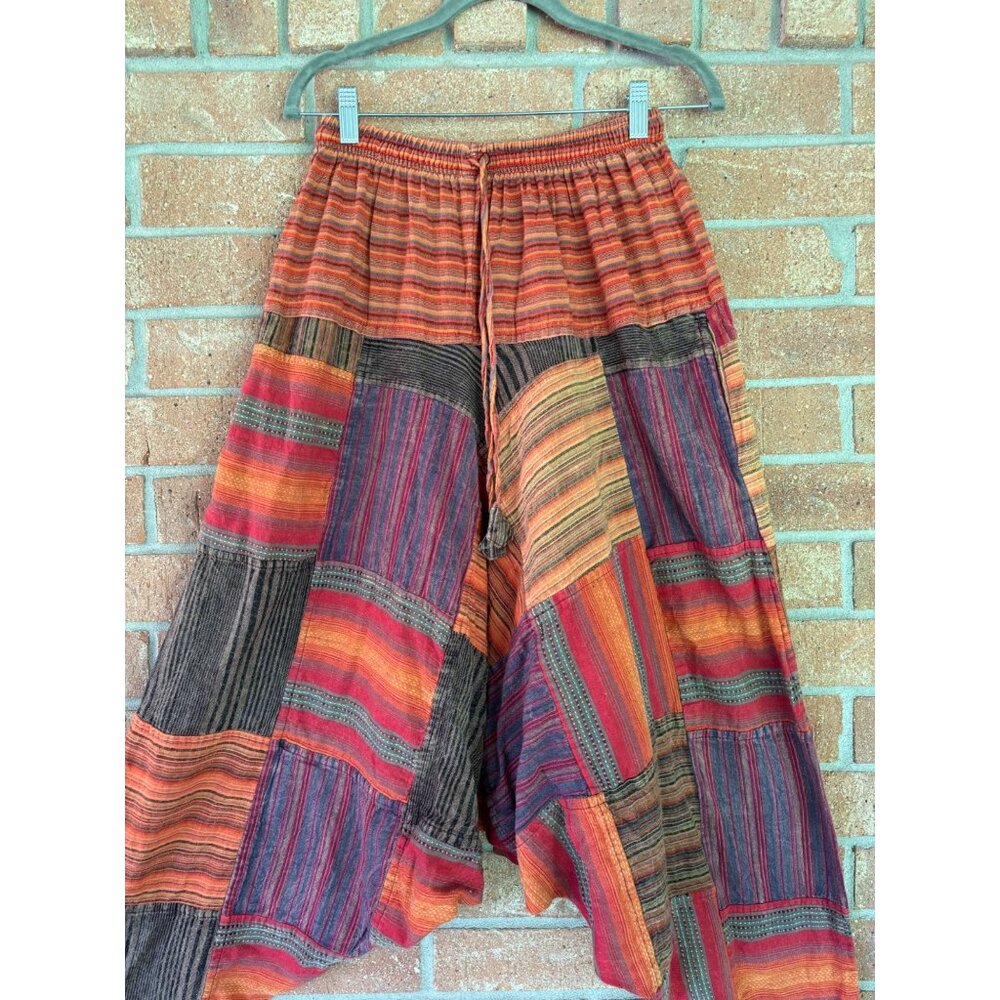 Colorful Patchwork Cotton Harem Hippie Pants Elastic Waist Made In Nepal - Picture 4 of 9